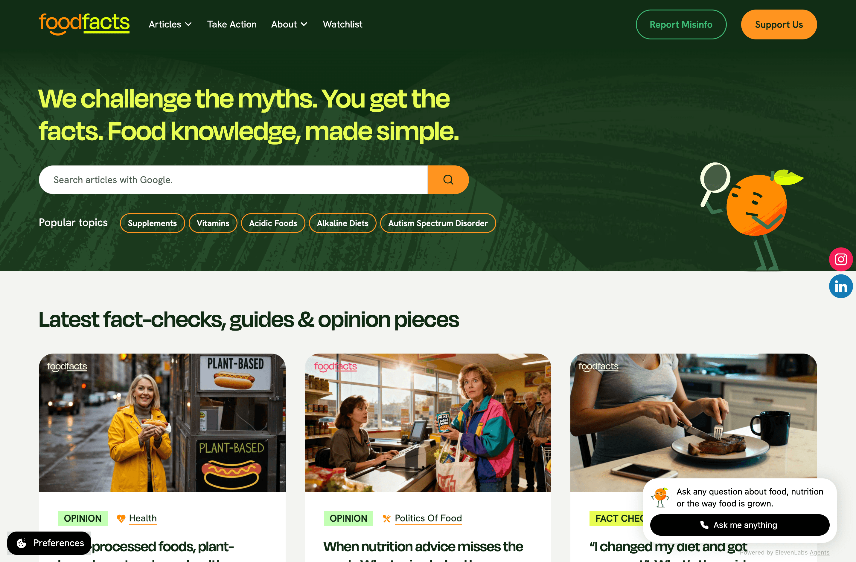 foodfacts client homepage design