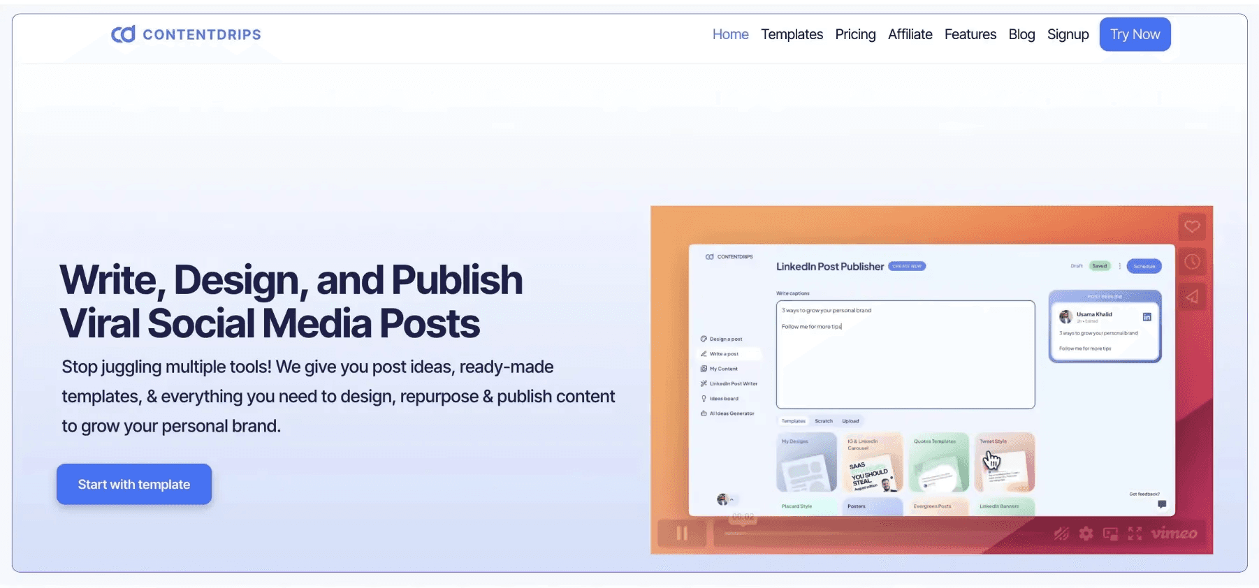 A screenshot of Contentdrips' landing page