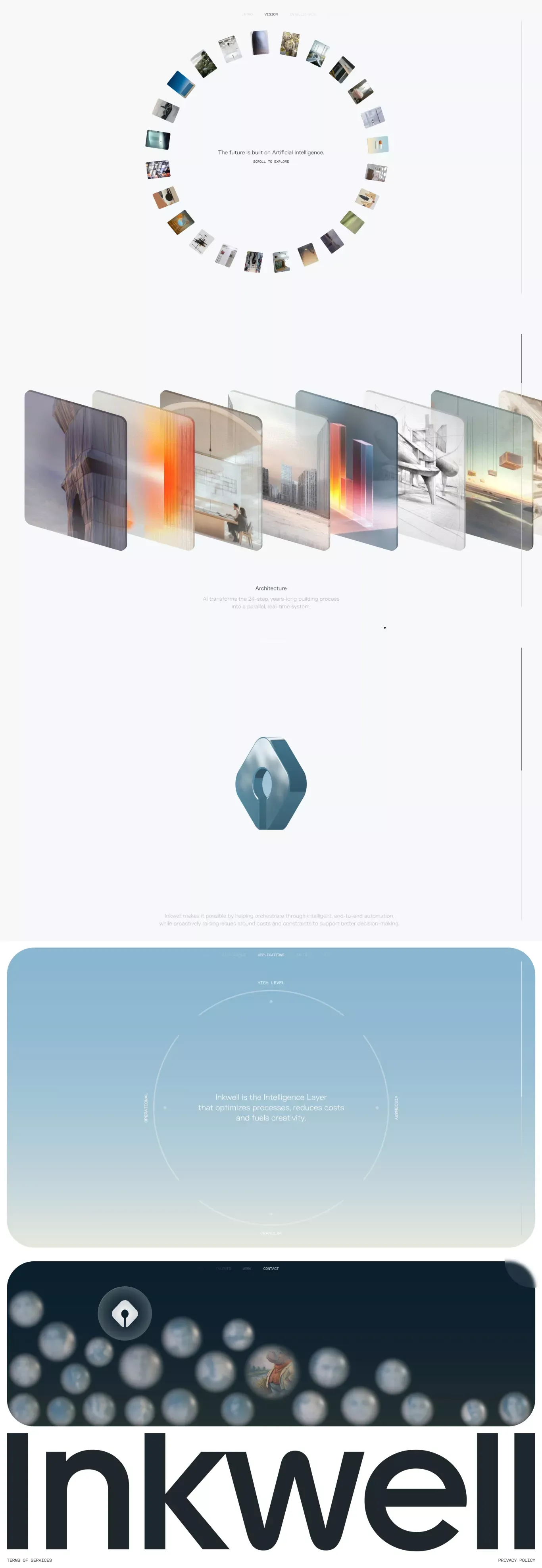 Inkwell landing page screenshot showcasing AI and Tech design