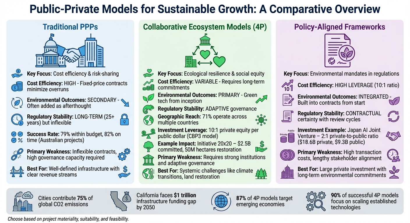 Comparison of Three Public-Private Partnership Models for Sustainable Development