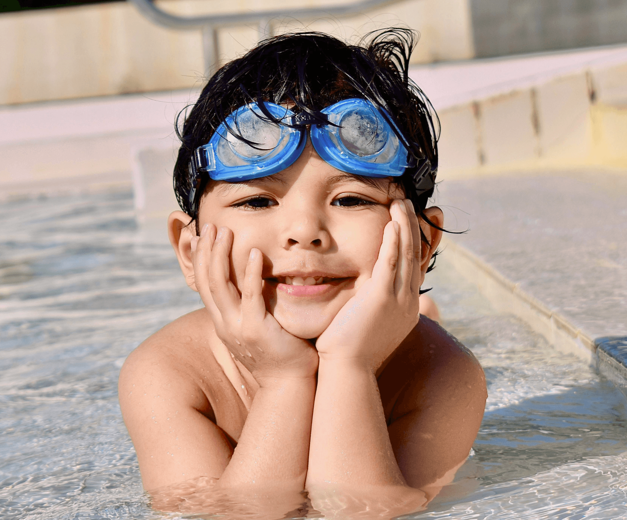 A photo of a boy in the pool