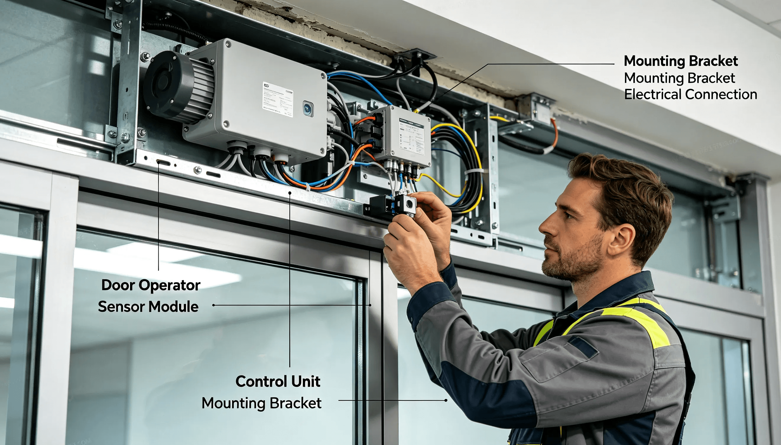 Installing automatic door operator and sensor components