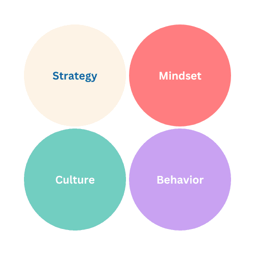 Illustraion showing the terms strategy, mindset, culture and behavior