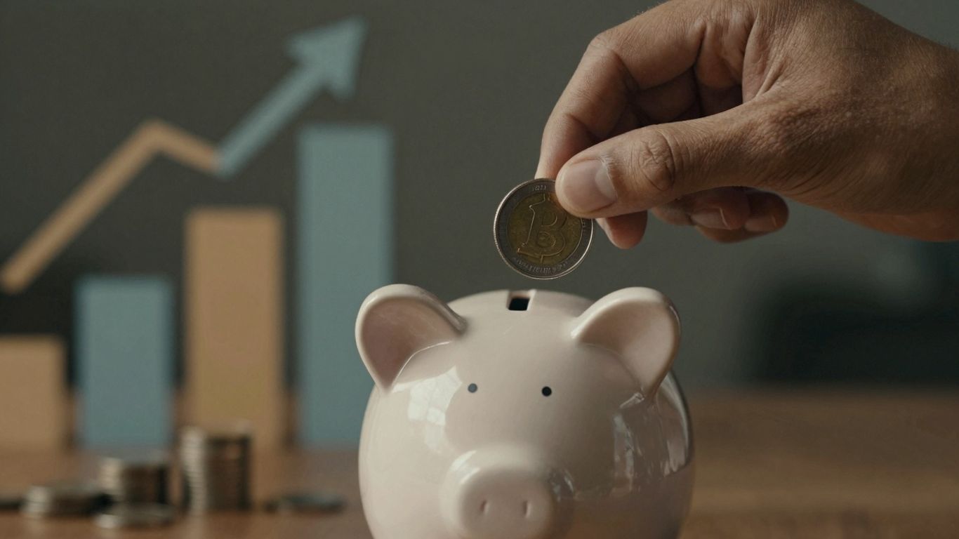 Hand saving money in a piggy bank for business.