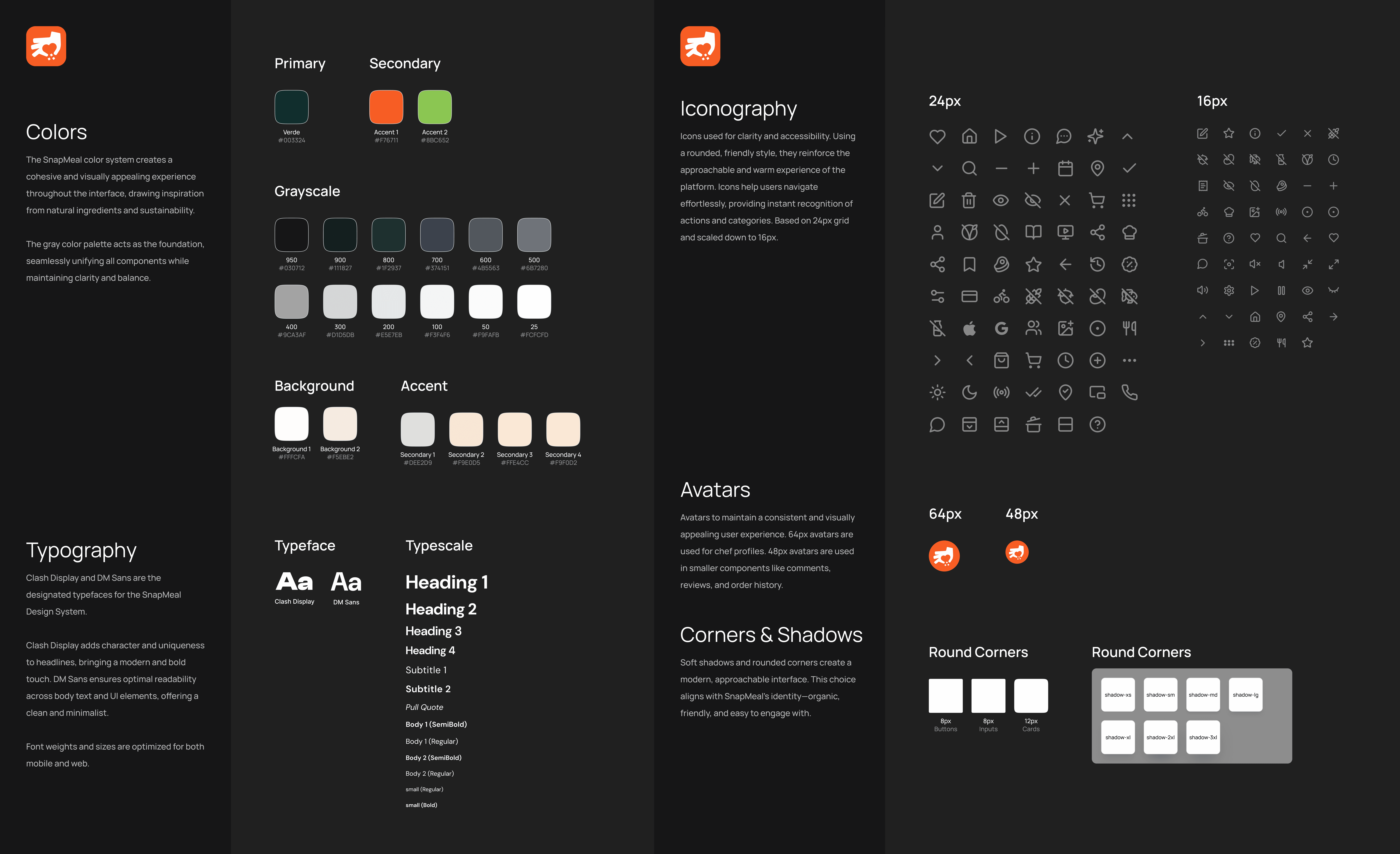 Colors typography iconography avatars cornes and shadows