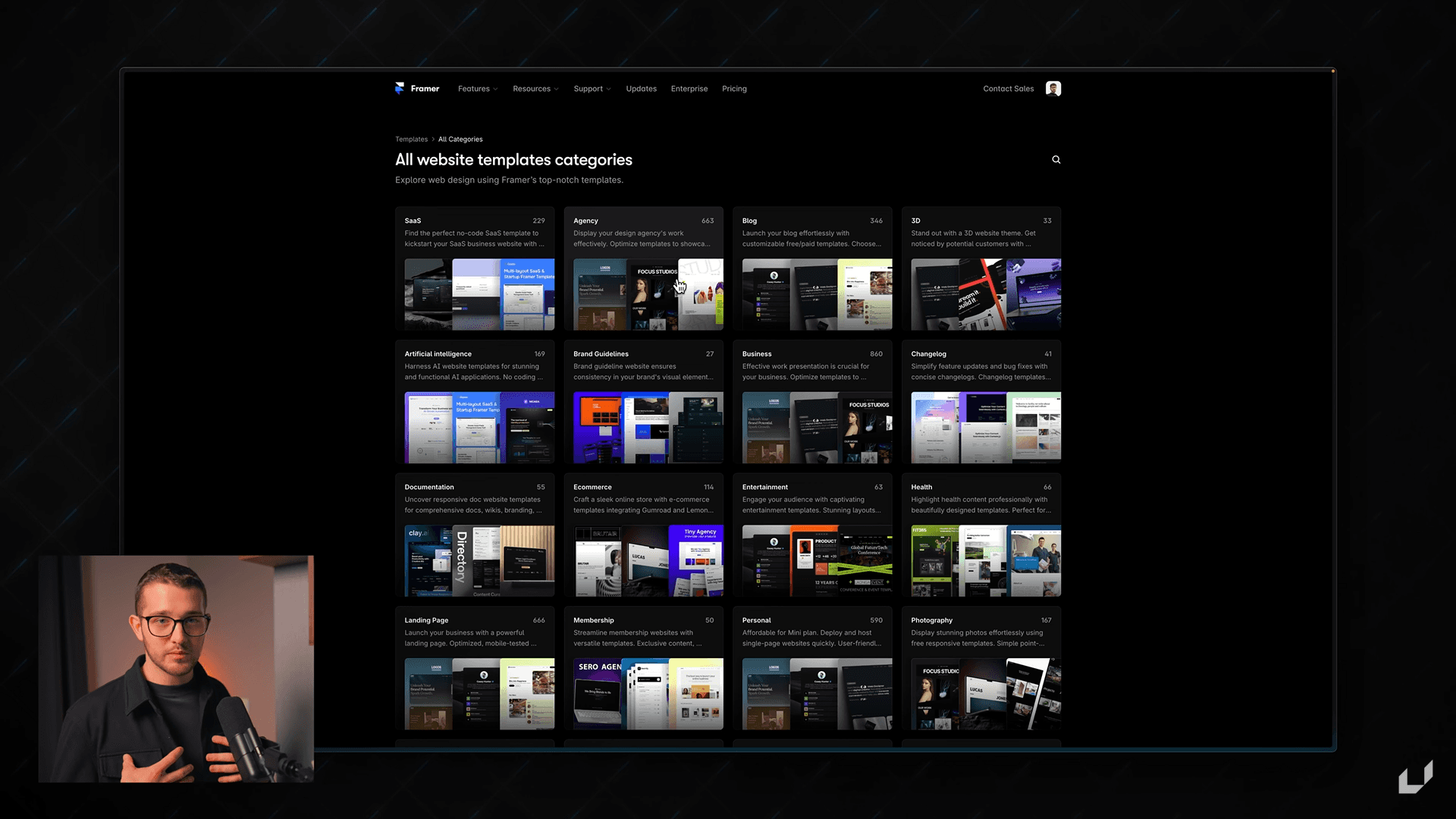 Framer’s categorized website templates for diverse design needs