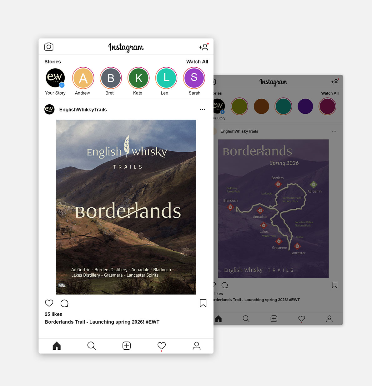 Instagram post mockups of the English Whisky Trails 