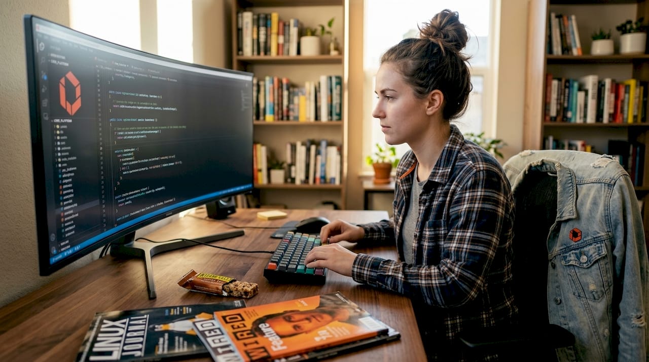 Developer focusing on complex coding task
