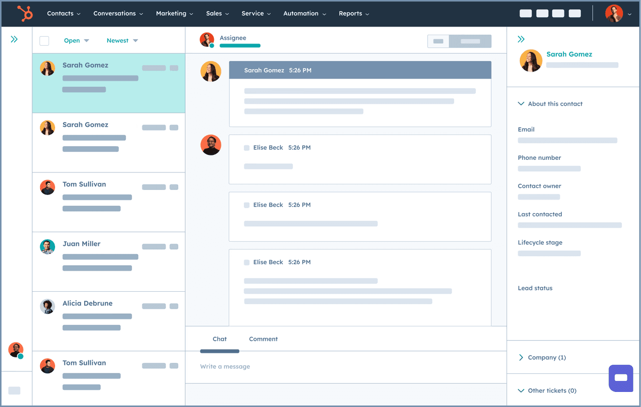 The product interface of Hubspot