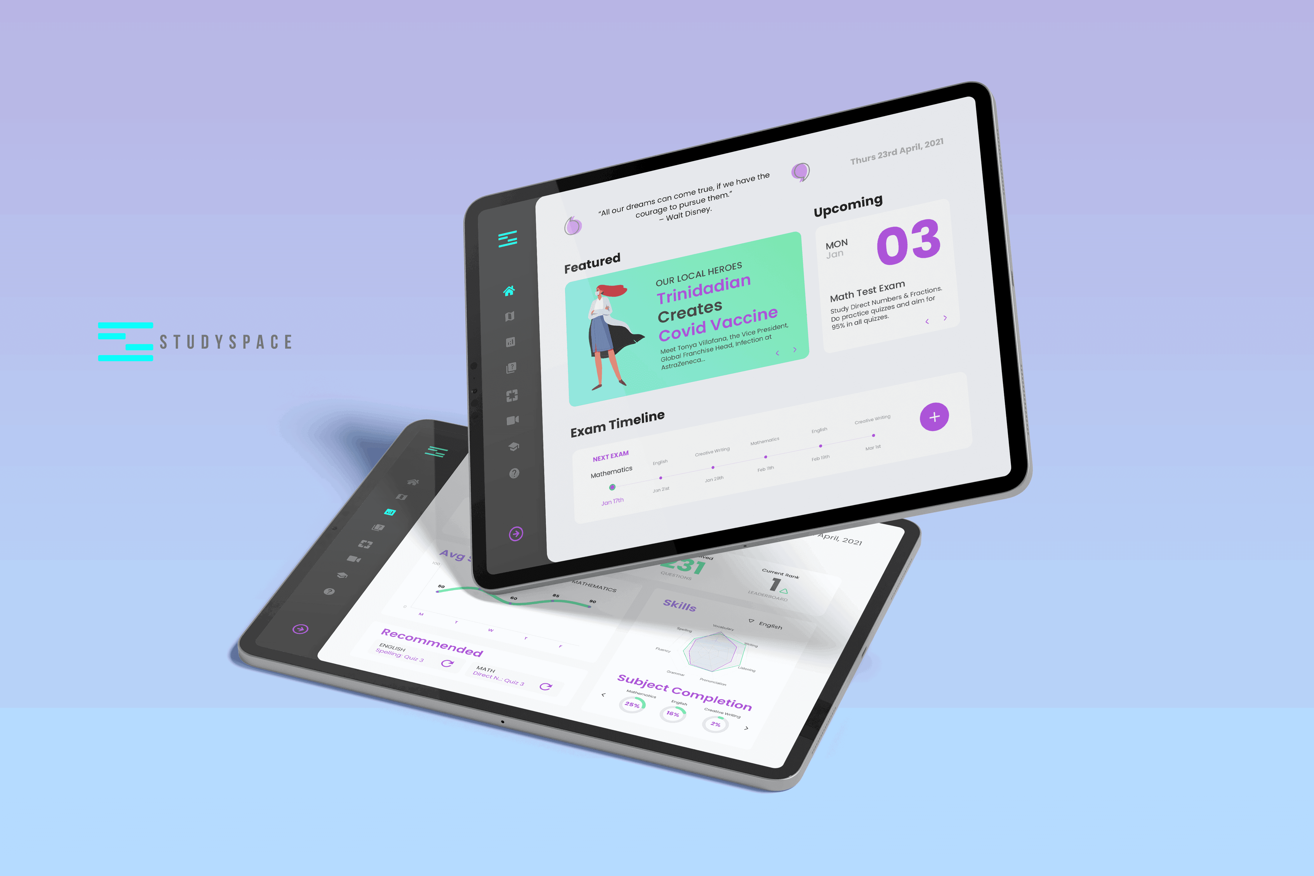 studyspace app interface on tablet