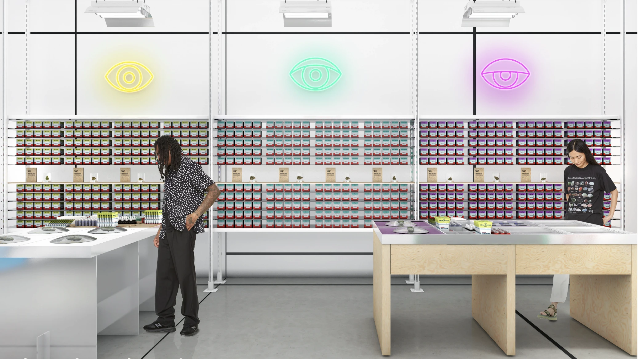Wayfinding in use — the fast lane vs. the exploratory lane — and product organized by color coding