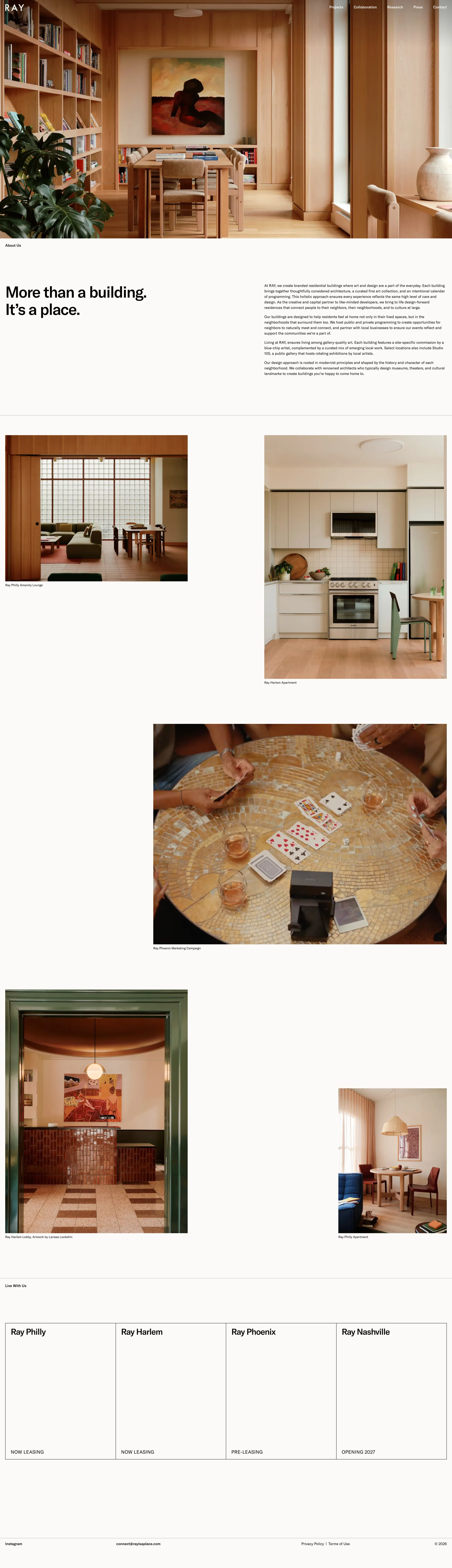 Ray other page screenshot showcasing Art and Design design