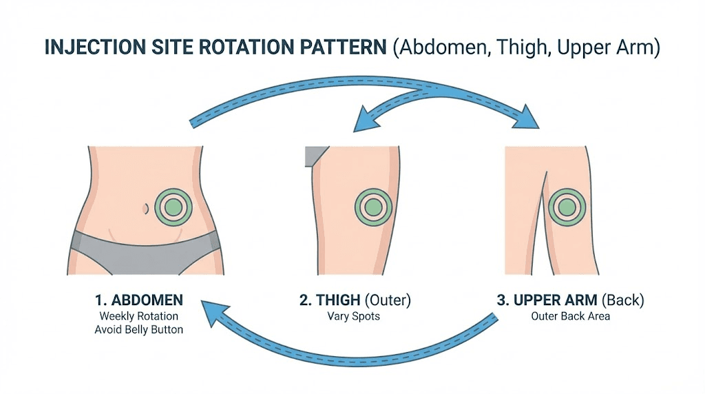 Tirzepatide injection site rotation diagram for body ache prevention