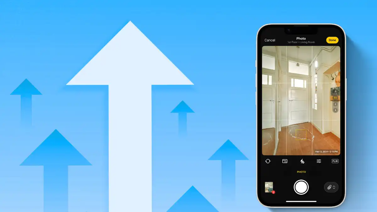 ein Telefon, das Fotos von einem wassergeschädigten Raum macht
