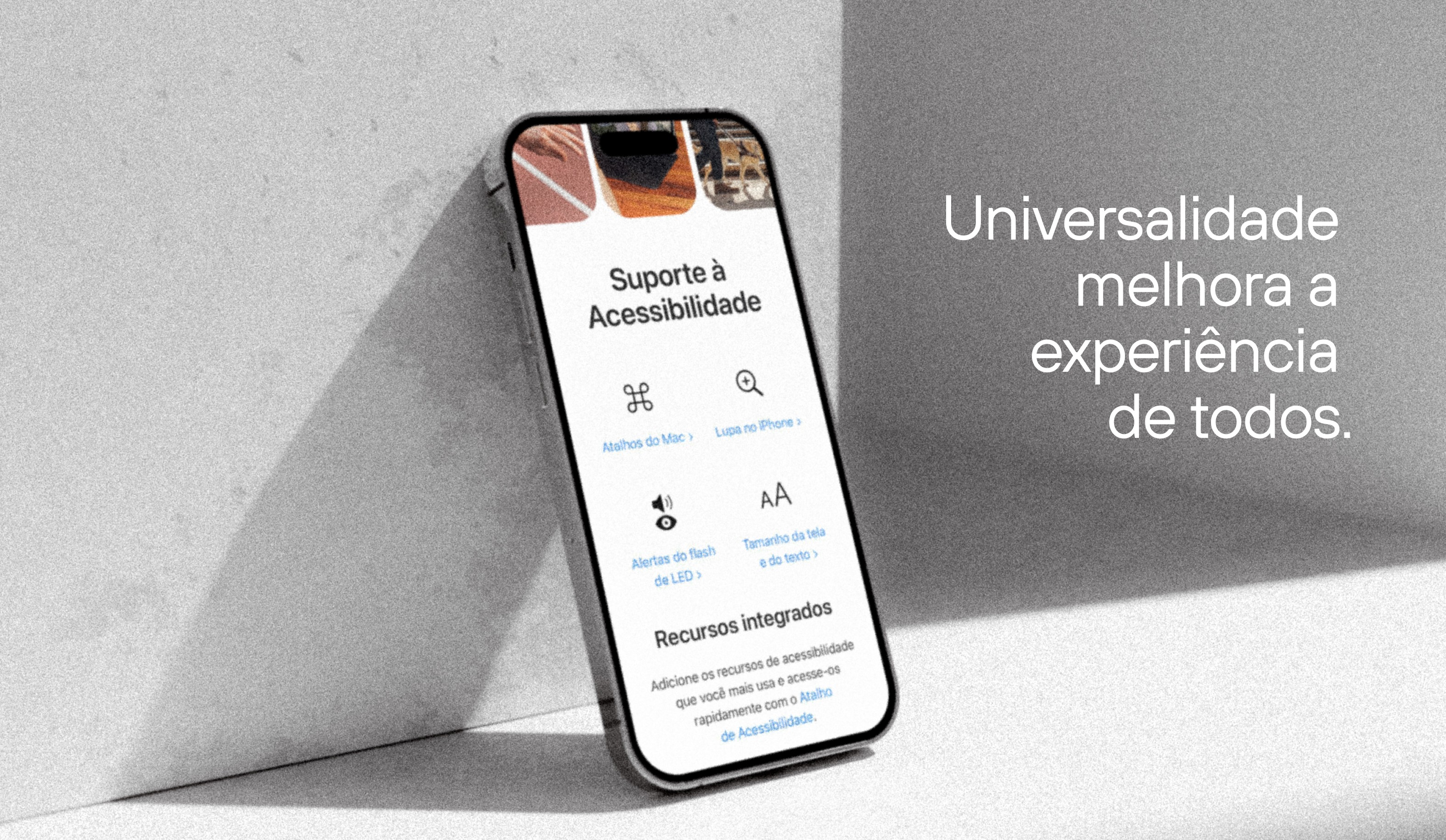 Smartphone com recursos de acessibilidade, representando a evolução das experiências digitais.