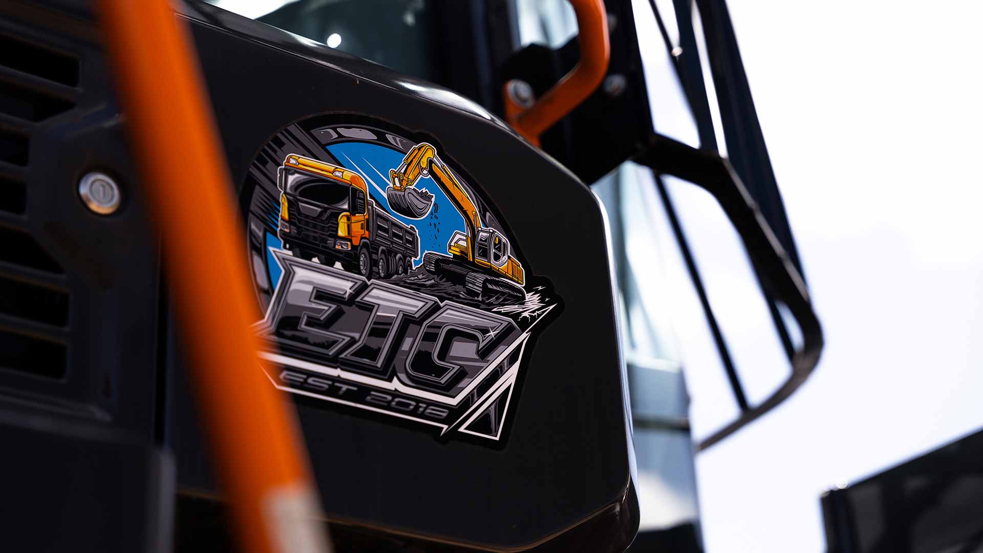 ETC plant hire company logo on heavy machinery – established 2018 UK civil engineering and construction equipment