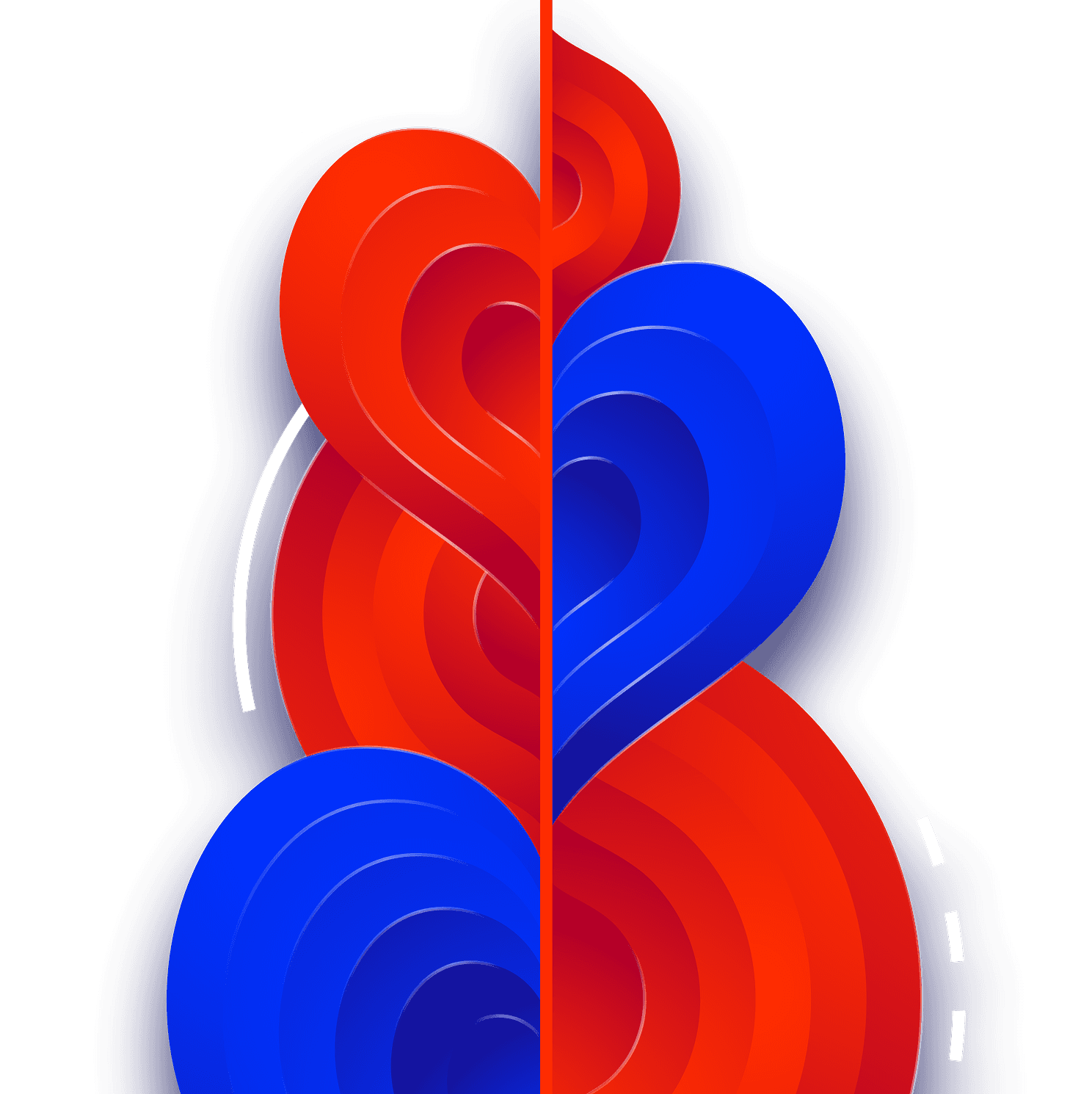 Graphical image of blue and red swirls