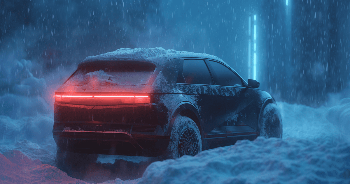 SUV driving through snowy terrain