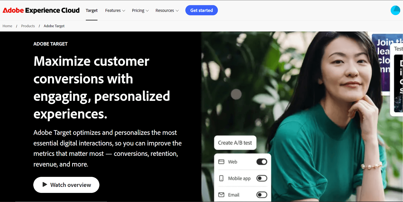 Adobe Target: Optimize digital interactions for higher conversions and personalization.