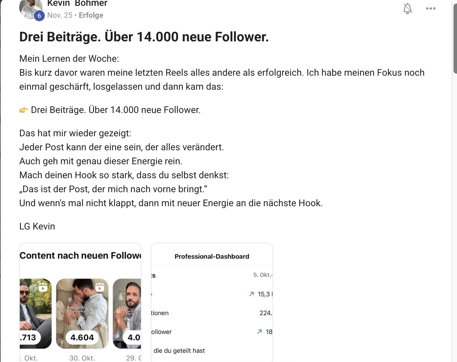 Erfahrungsbericht KI Creator Akademie: Kevin gewinnt mit drei Beiträgen über 14.000 neue Follower