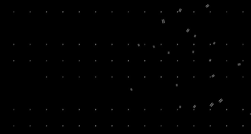 A black image with some white dots and lines displaced in a pattern.