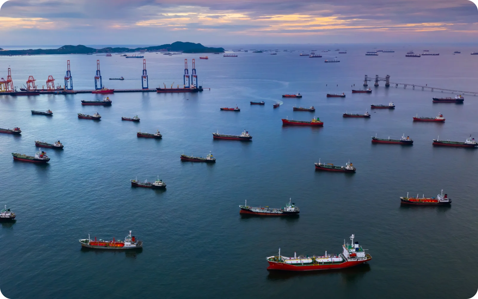 multiple ships close to port