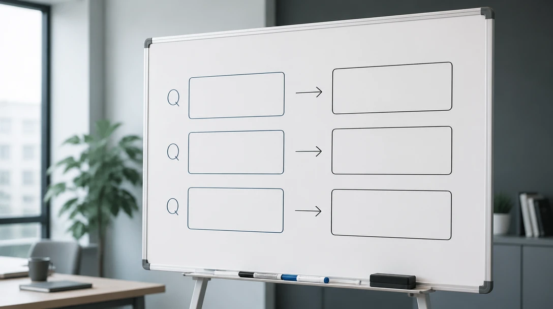 A whiteboard of question and answer blocks for extractable content