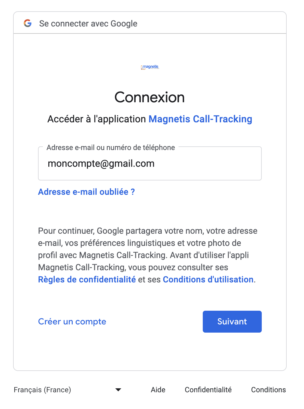Étapes de connexion Google