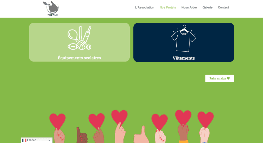Page dons refonte Izora Monde association caritative site web Wordpress