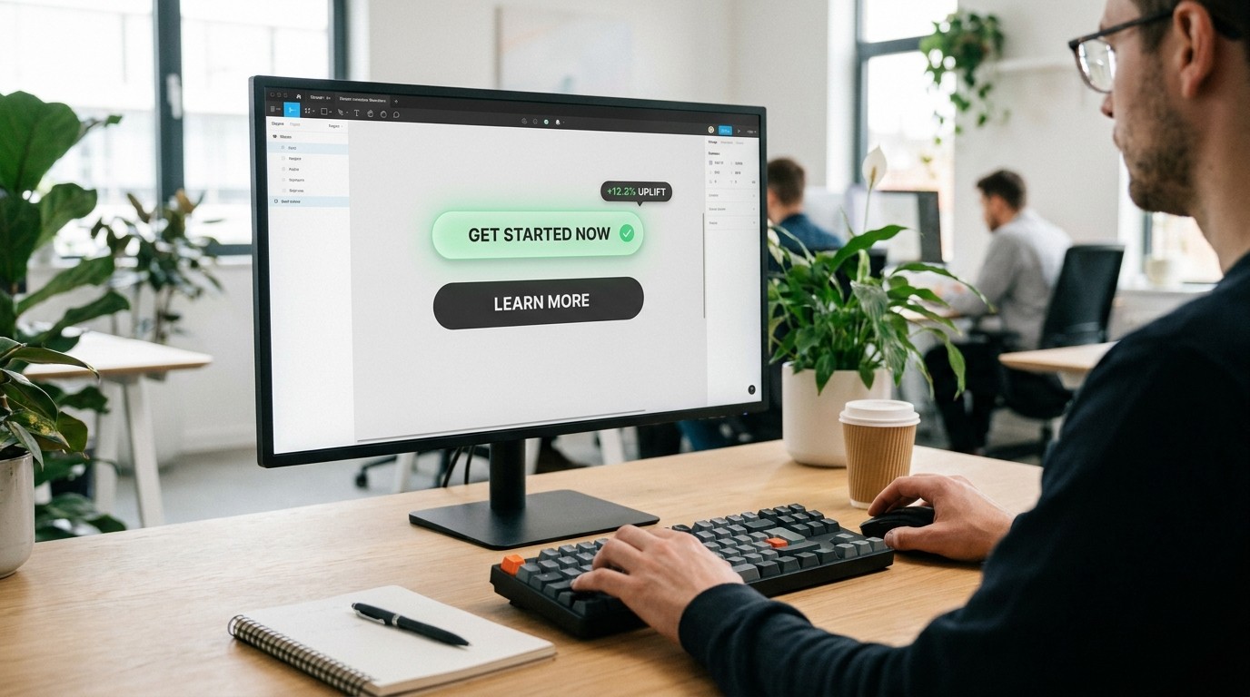 Webdesigner vergleicht zwei Button Varianten im A/B Testing der Website