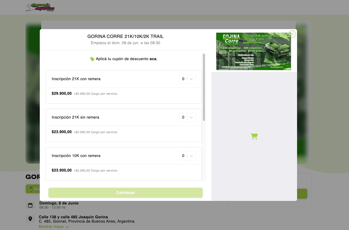 sitio web marca blanca del lado del cliente comprandro entradas para una maraton