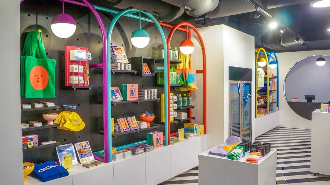 a store with shelves and toys
