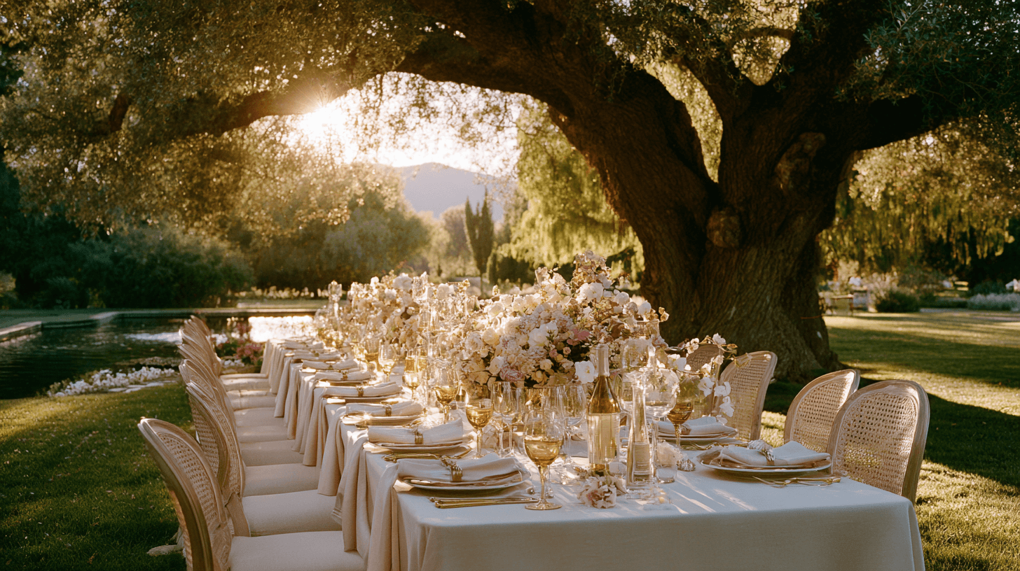 Intimate garden supper beneath an ancient tree in Sonoma Valley