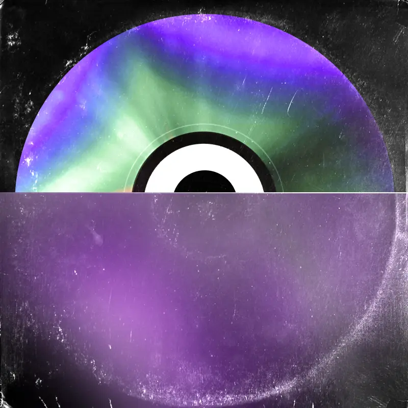 Vinyl record cover artwork with purple and silver gradient