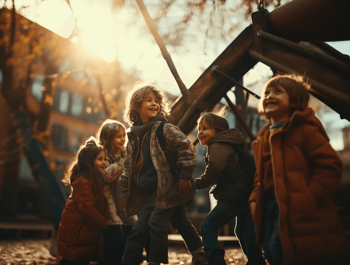 Kids playing and reading outside