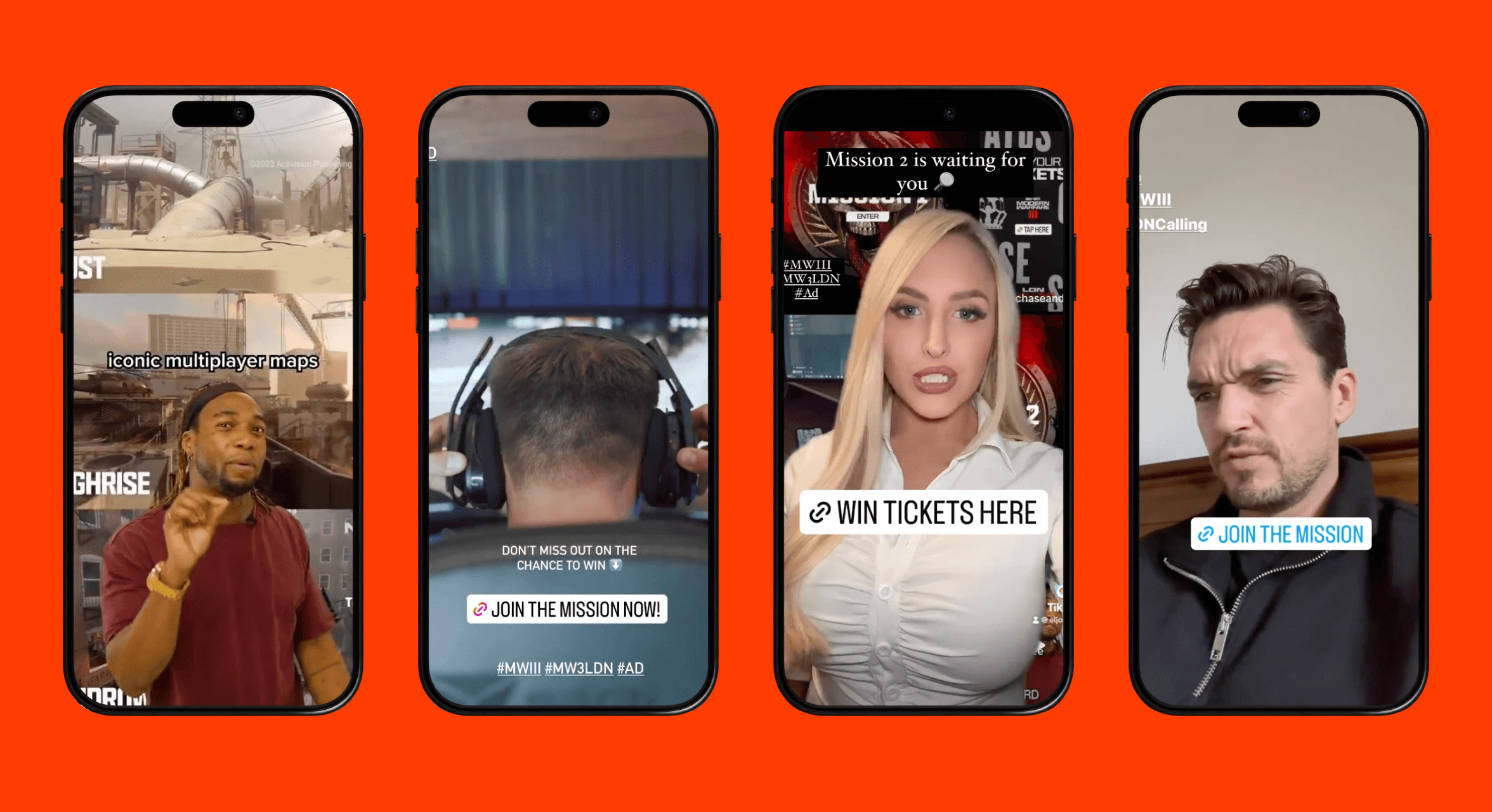 Creators promoting the Call of Duty Modern Warfare III missions on Instagram and TikTok