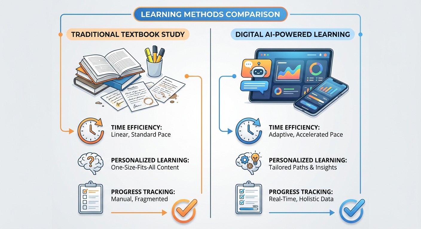 Comparison of traditional First Aid textbook study methods versus modern AI-powered digital learning platforms for USMLE Step 2 CK