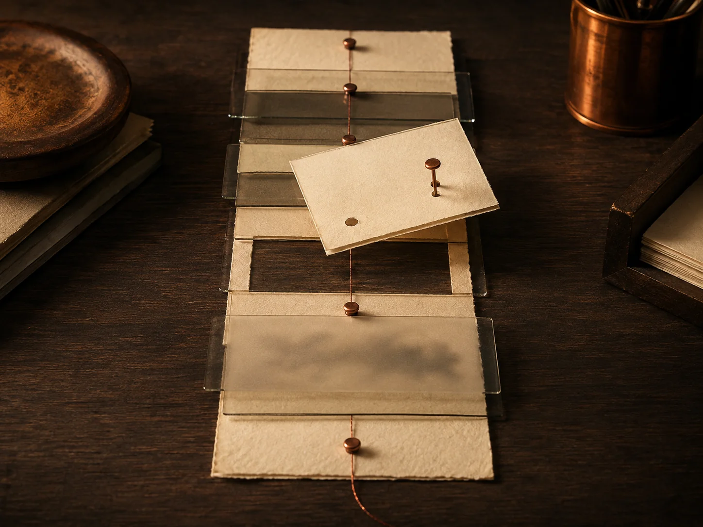 An evolving health assessment assembled from source-linked evidence on a tactile archival work surface