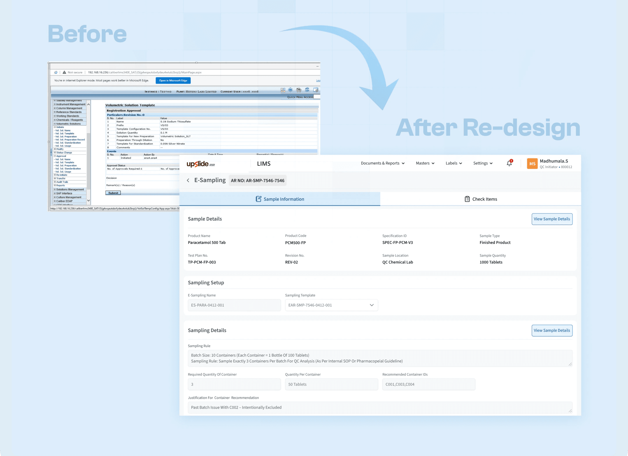 LIMS software Before & After Redesign