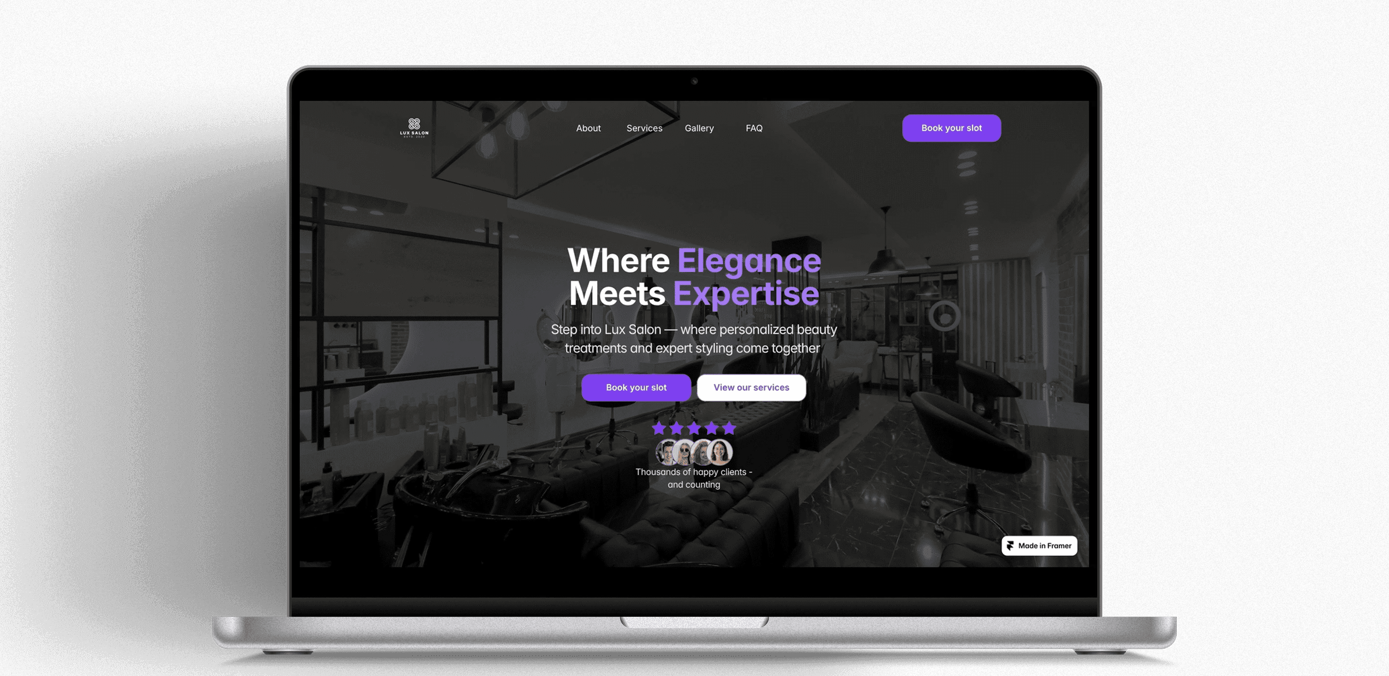 Hair salon website design - hero section of Lux salon