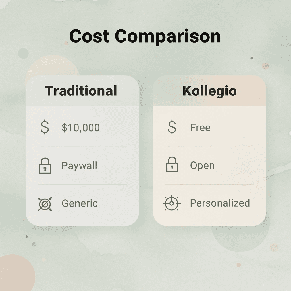 Comparison chart showing traditional vs Kollegio approach - Science Scholarships 