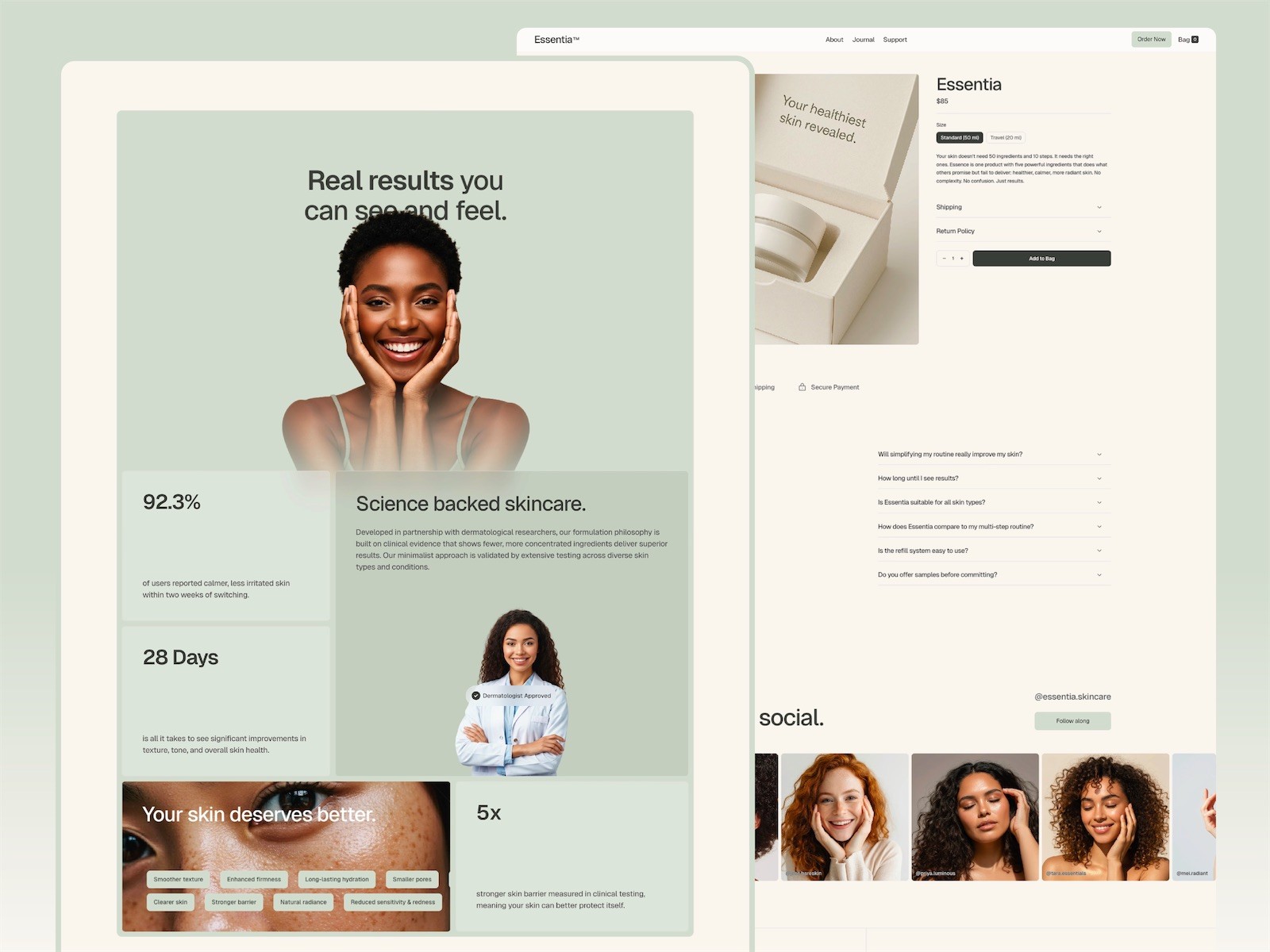 Essentia One Product Ecommerce Shopify Framer Template