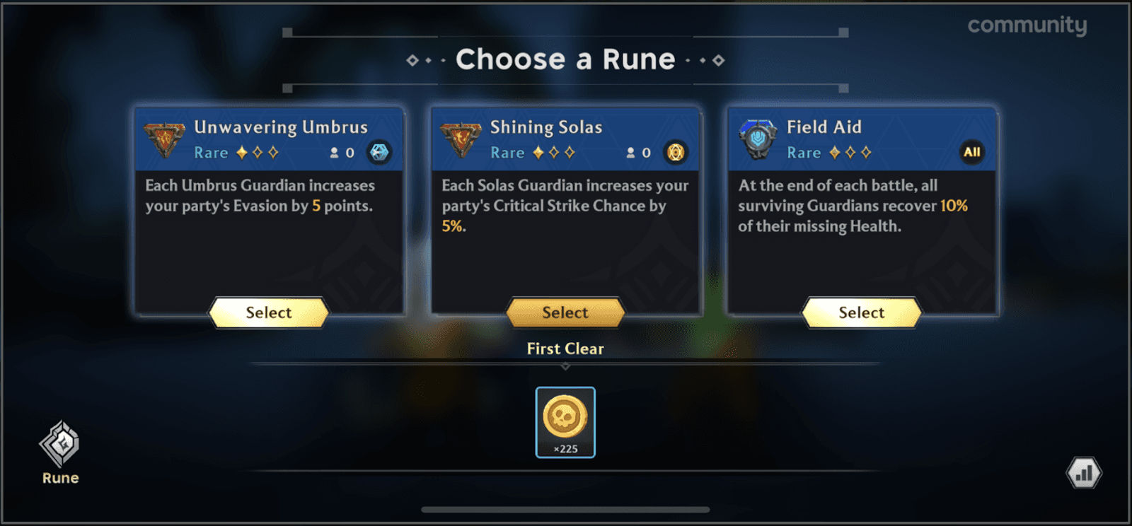 Choose a rune screen