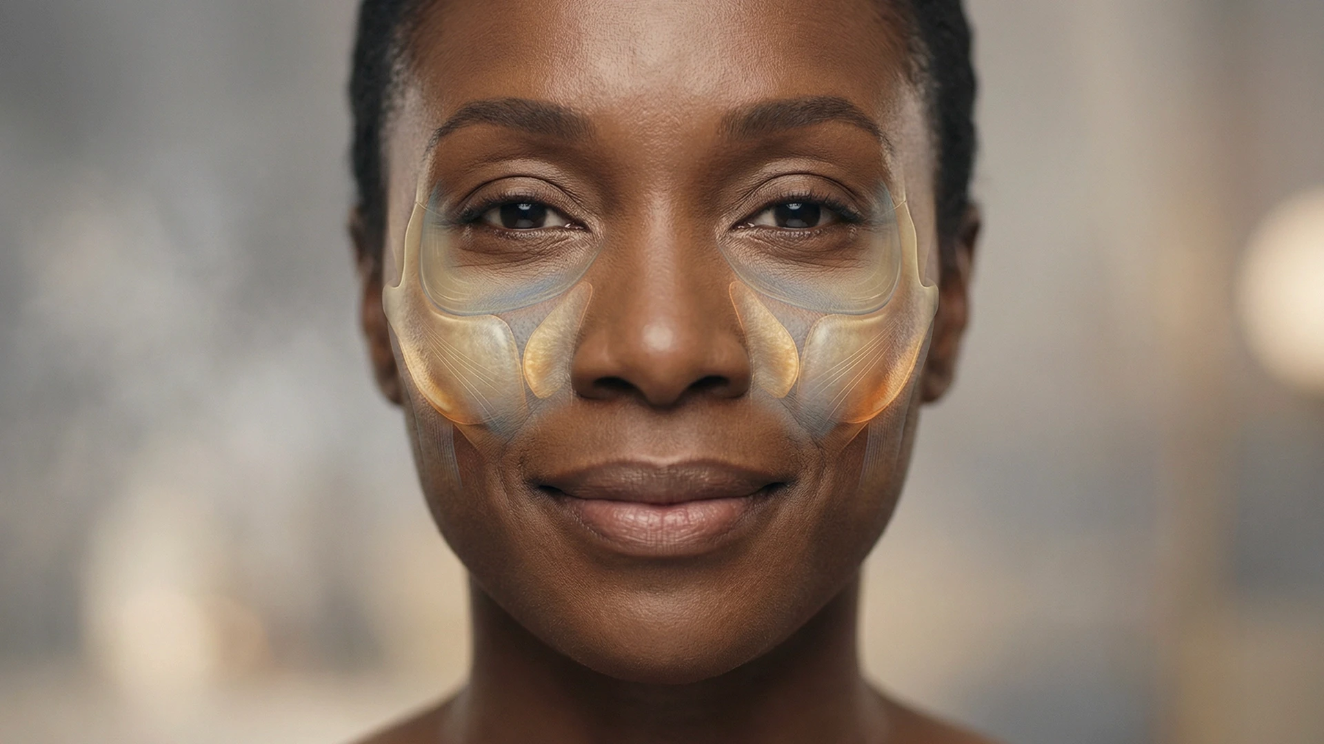 Preenchimento facial na região malar e olheiras com ácido hialurônico, mostrando sustentação dos tecidos e rejuvenescimento facial