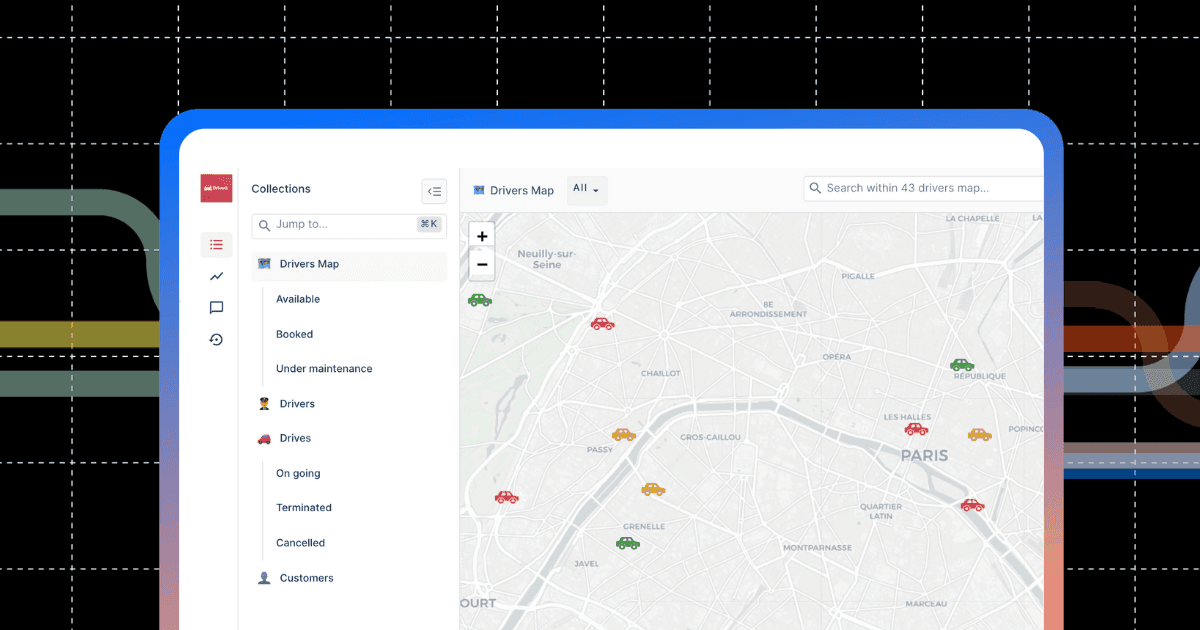 Forest Admin map view showing drivers in activity.