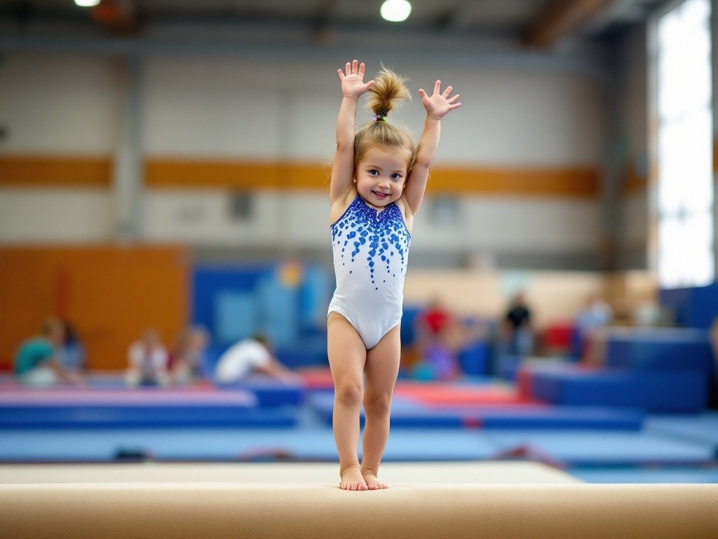 A little girl is doing gymnastics