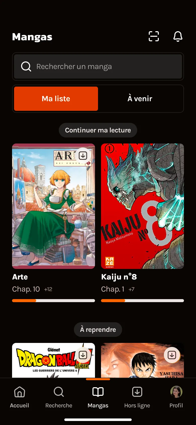 Page présentant nos mangas ainsi que l'avancement de chacun d'eux