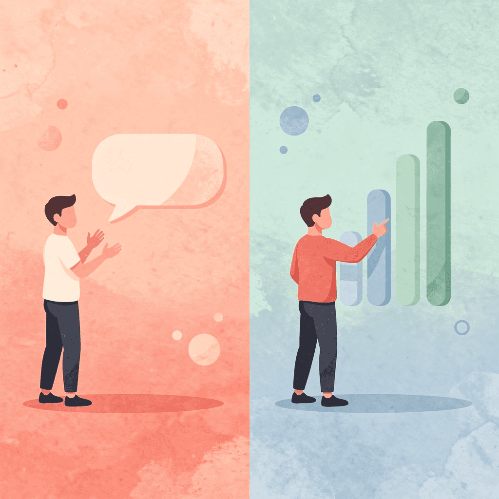 Split scene showing two different document organization approaches