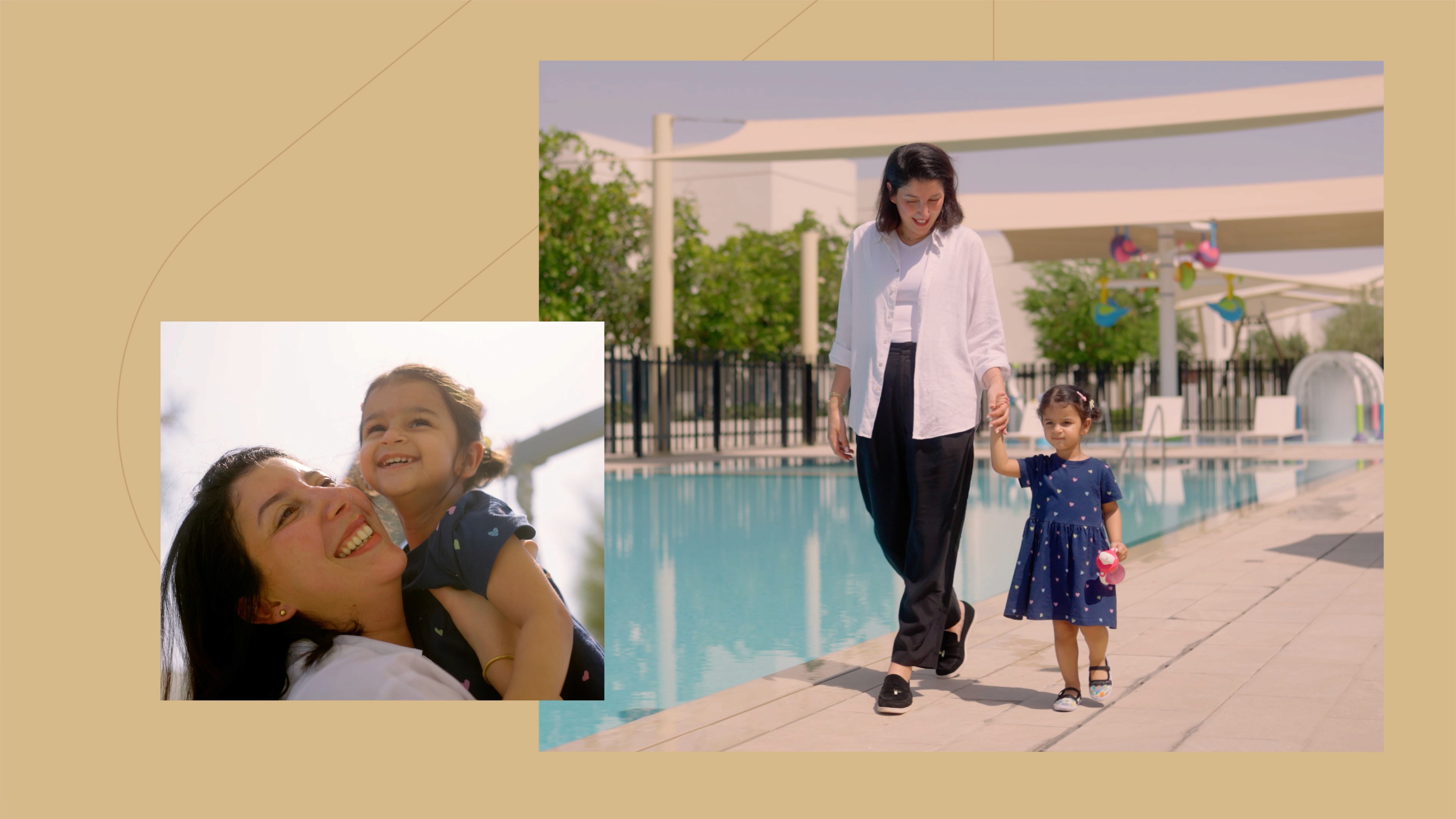 Mother and child walking and hugging