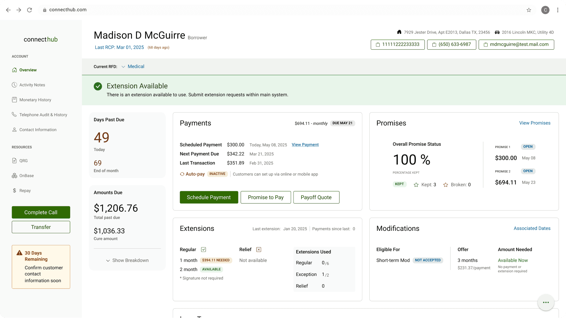 image of the dashboard layout for Connect Hub application at Crescent Bank